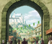 castle town bustling city steet